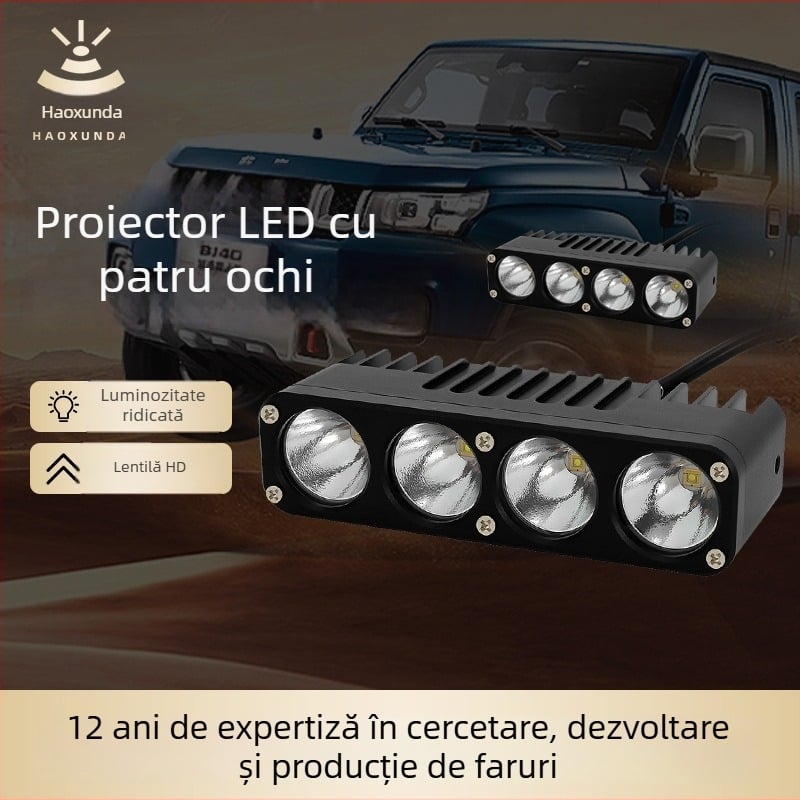LED cu patru lentile, 100W, iluminare puternică, fascicul integrat pentru far și aproape