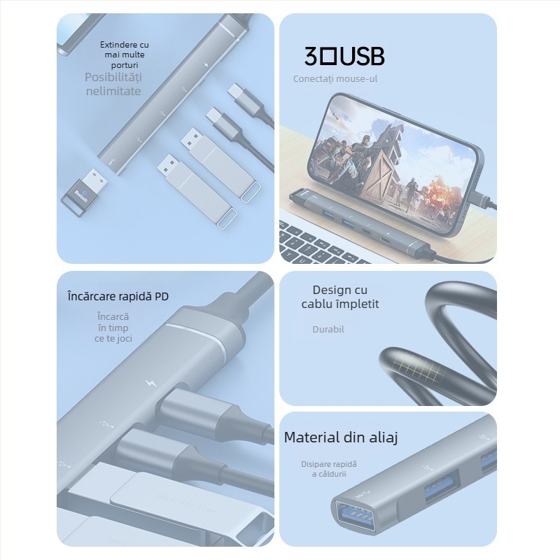 Fu xinlong Dock USB-C multifuncțional cu hub USB 3.0, adaptor OTG, pentru mouse, tastatură și unități USB
