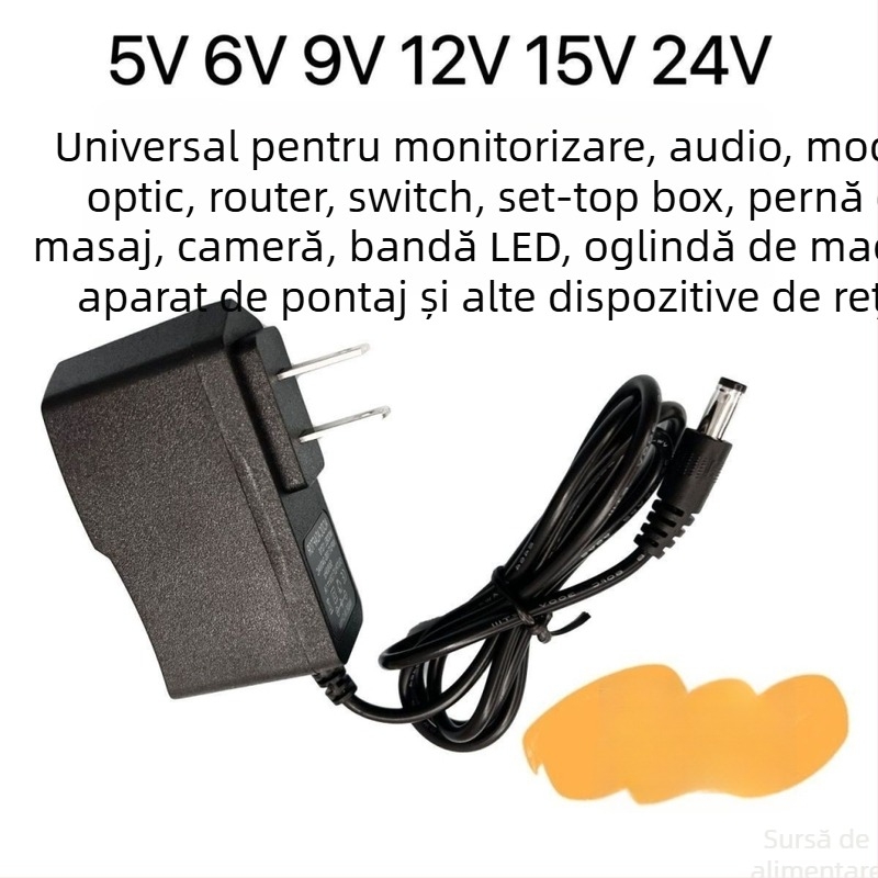 Adaptor DC cu ieșiri multiple 5V/6V/9V/12V/15V/24V pentru routere, modemuri, ceasuri de pontaj, difuzoare, tastaturi electronice și sisteme de supraveghere
