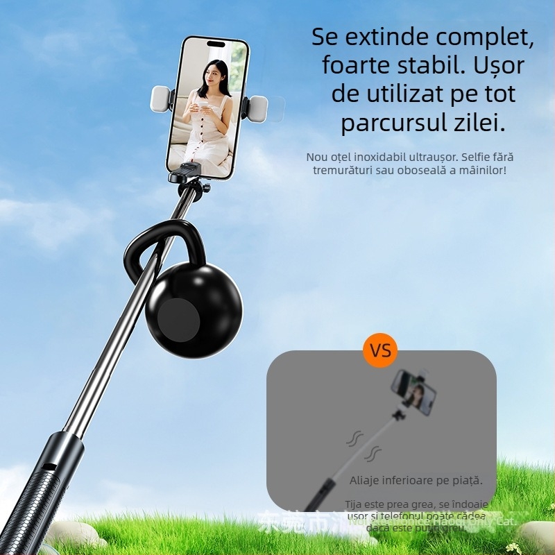 Selfie stick Bluetooth pentru telefon mobil, portabil, all-in-one cu stabilizare, trepied extensibil și lumină LED pentru fotografii, telecomandă inclusă