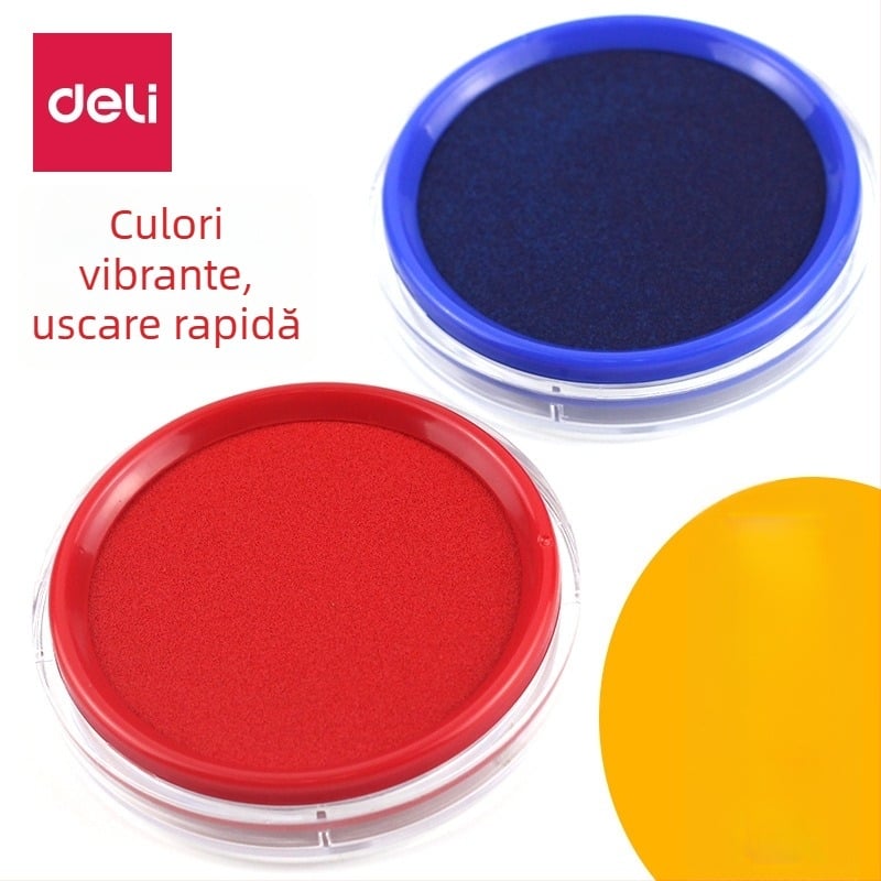 Deli 9863 Tampon de cerneală albastru rotund pentru ștampilă financiară, uscare rapidă, rezistent la apă – birou
