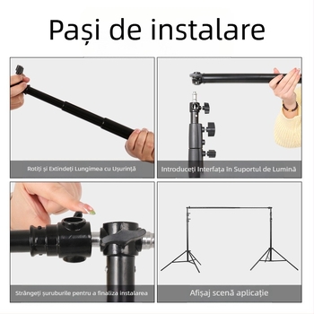 Stativ telescopic de iluminat, 3 m, cu bară transversală pentru fundal fotografic