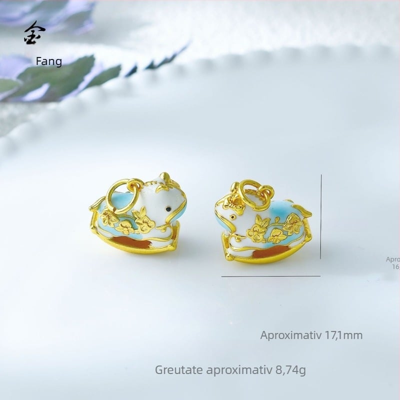 Pandantiv emailat cu unicorn, design cu ponei pe leagăn și pisică, pentru bijuterii DIY