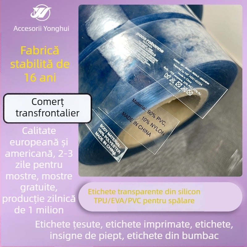 Etichetă EVA transparentă pentru transfer prin presare cu fier și etichetă lavabilă din PVC transparentă cu silicon moale pentru îmbrăcăminte