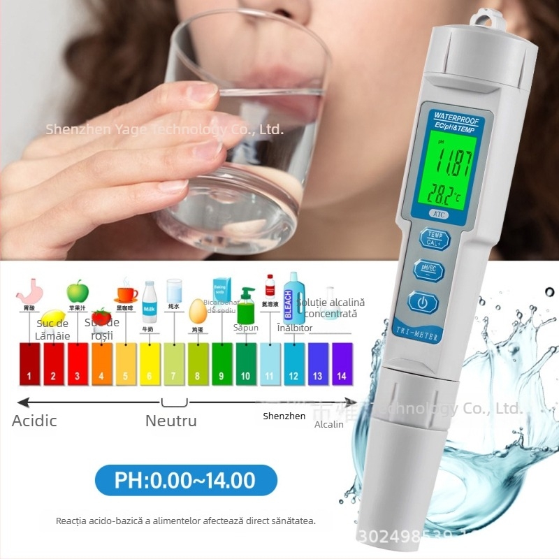 Tester 3-în-1 pentru calitatea apei, pH/EC și TDS-986, detector portabil de tip pix