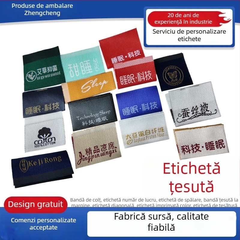 Etichete țesute personalizate pentru textile de casă, patch-uri textile, etichete de spălare pentru saltele și pături, etichete laterale și identificare pentru accesorii de dormitor.