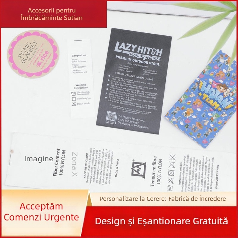 Etichete țesute pentru guler cu logo circular, design variat, etichete lavabile cu imprimare colorată