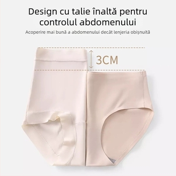 Chiloți femei cu talie înaltă din mătase de gheață, respirabili și antibacterieni, căptușeală din mătase de dud, gusset extins, modelare abdomen