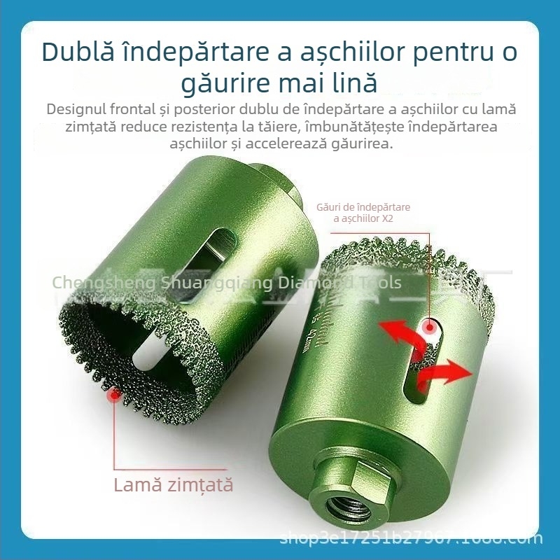 Polizor unghiular cu dinți pentru găurire uscată în plăci ceramice, plăci vitrificate și piatră; mașină de lustruit cu diamant sudat; deschizător universal de găuri