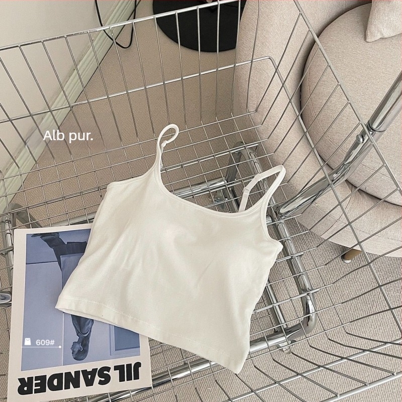 Top din bumbac cu pernă pentru bust, bustieră scurtă cu spate sexy