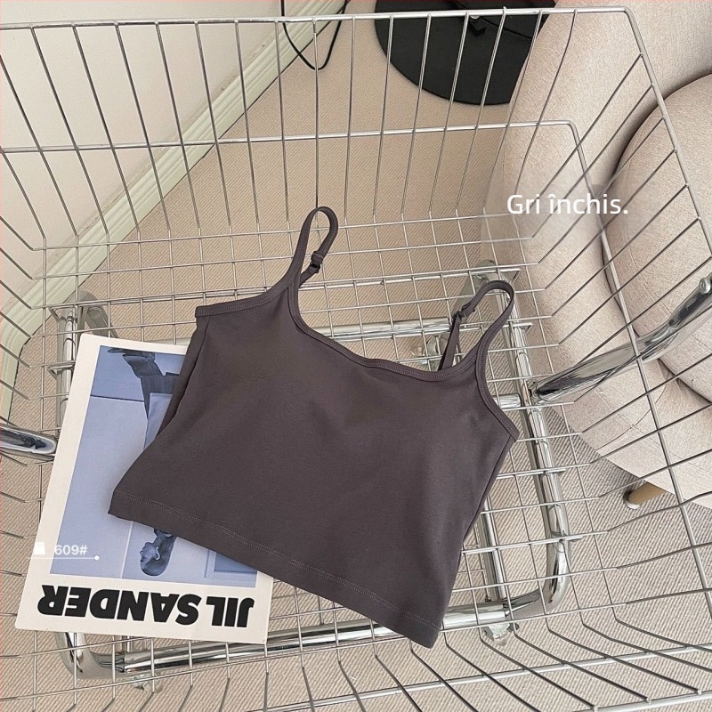 Top din bumbac cu pernă pentru bust, bustieră scurtă cu spate sexy