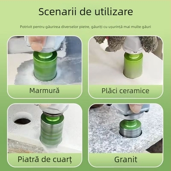 Polizor unghiular cu dinți zimțați pentru găuri uscate în plăci ceramice, plăci vitrificate și piatră; burghiu diamantat sudat; șlefuire și găurire universală