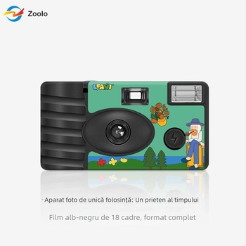 Aparat foto de unic folosință cu ilustrații „Prietenii timpului” alb-negru, 18 expuneri, cu bliț