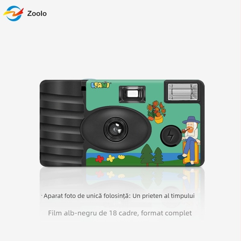 Aparat foto de unic folosință cu ilustrații „Prietenii timpului” alb-negru, 18 expuneri, cu bliț