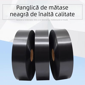 panglică satin neagră pentru etichete de spălare, imprimabilă, 200 m pe rol