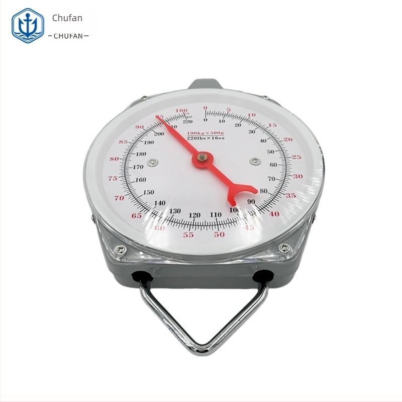 650755 Cântar de mână cu arc 100 kg – Cântar mecanic de bucătărie cu disc indicator și cârlige duble
