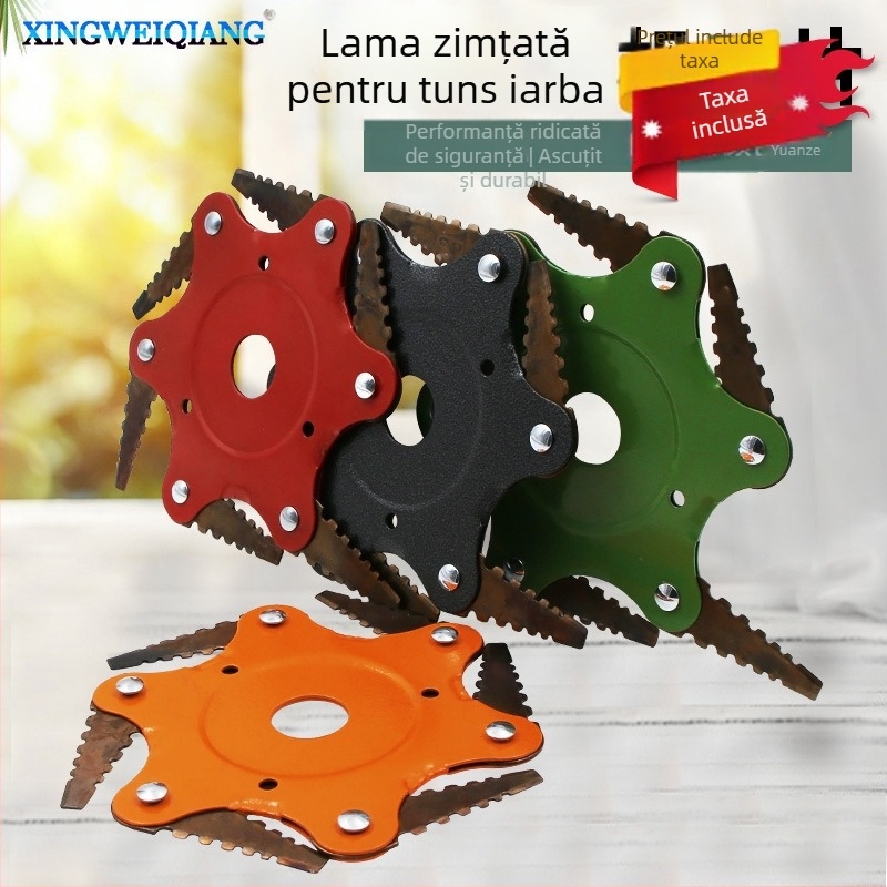 Lamă de tuns iarba cu șase lame zimțate, design ciclon