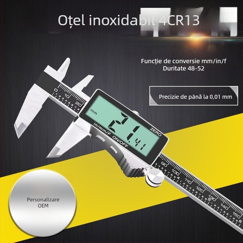 Calibru digital cu afișaj, 0-150 mm, oțel inoxidabil, trei butoane, precizie înaltă, instrument de măsurare industrial