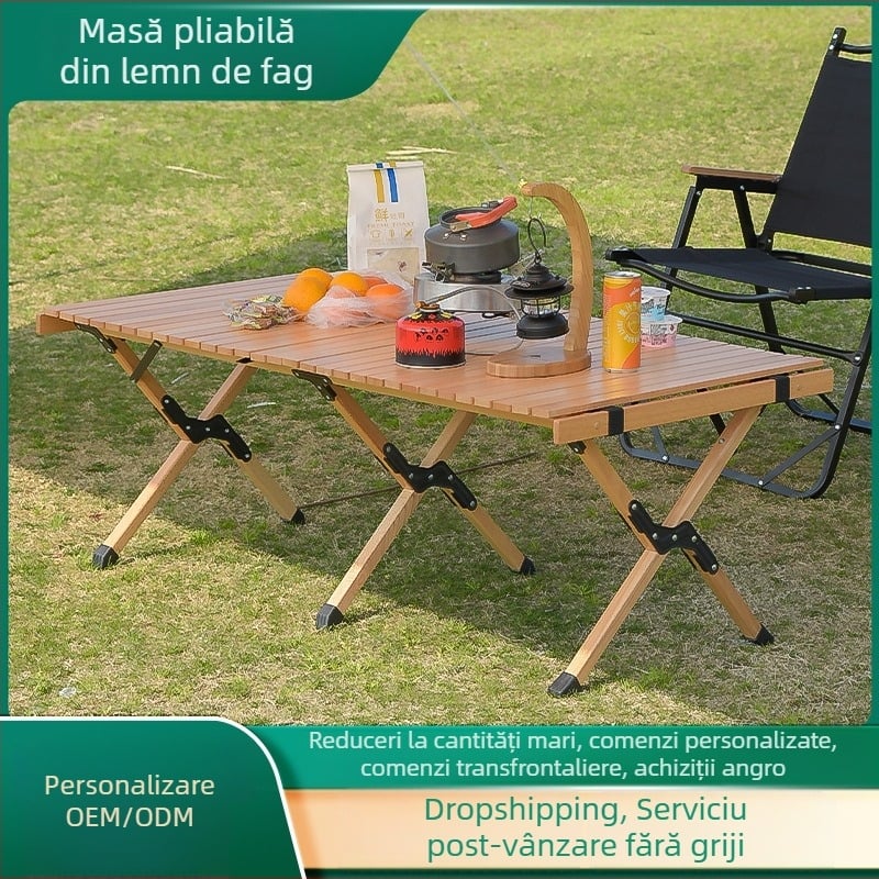 Masă pliabilă din lemn de fag, pentru camping, exterior, portabil