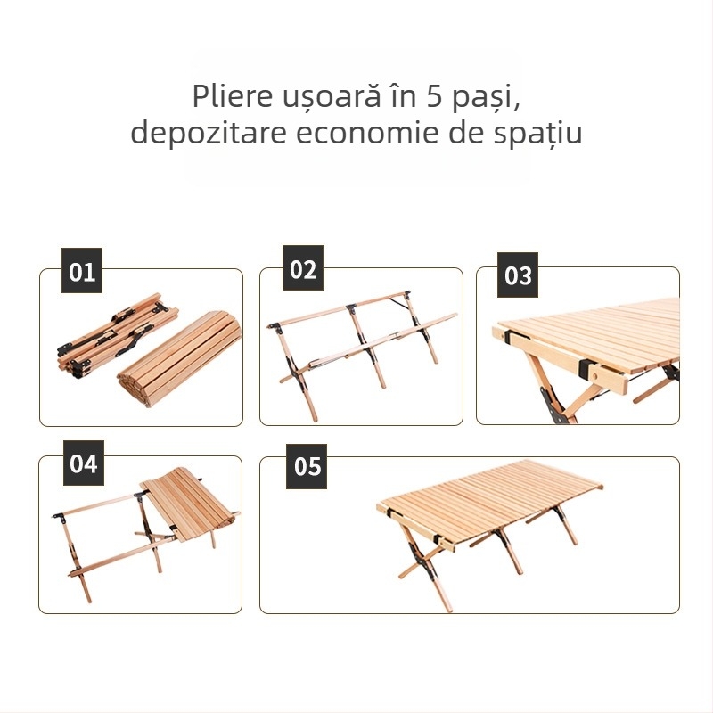 Masă pliabilă din lemn de fag, pentru camping, exterior, portabil