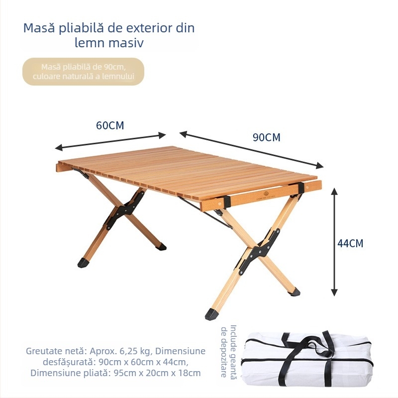 Masă pliabilă din lemn de fag, pentru camping, exterior, portabil