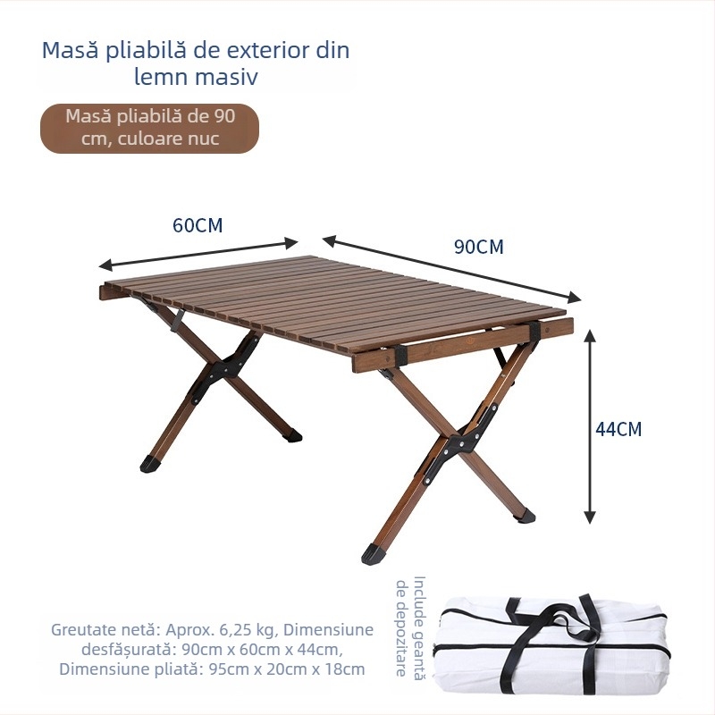 Masă pliabilă din lemn de fag, pentru camping, exterior, portabil
