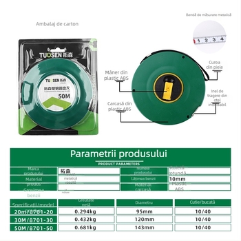 Tuosen ruletă de inginerie cu cutie, 20 m/30 m, disc acționat manual, bandă metalică, 50 m bandă de oțel – instrument de măsurare