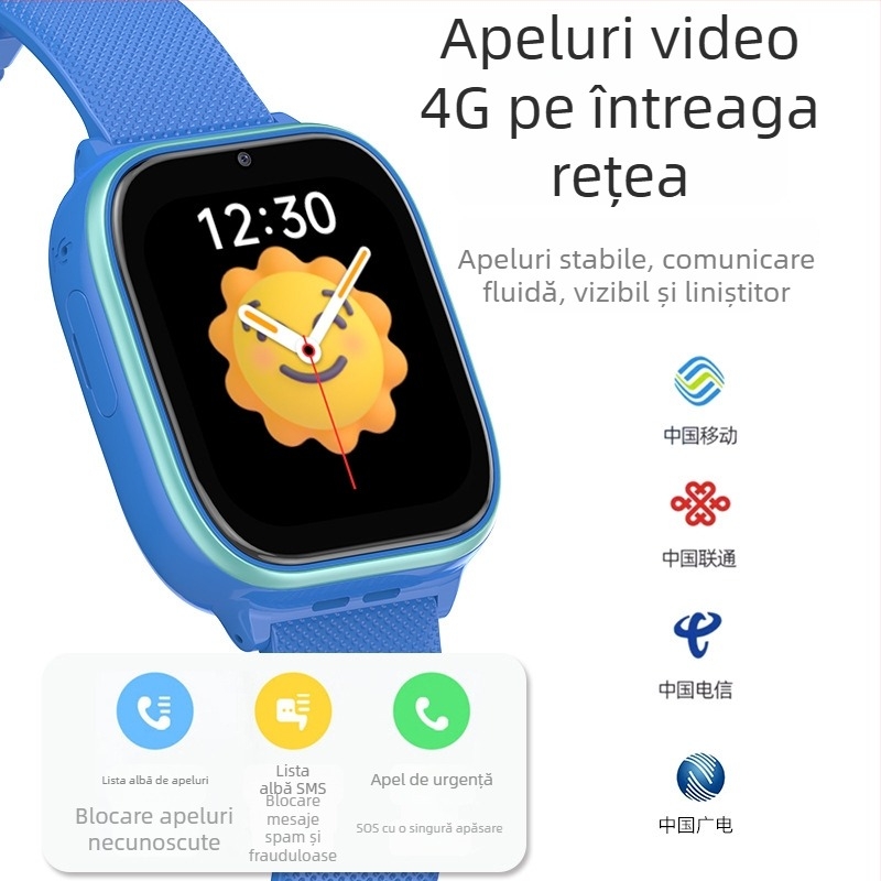 Ceas inteligent pentru copii 4G, albastru, GPS și slot SIM