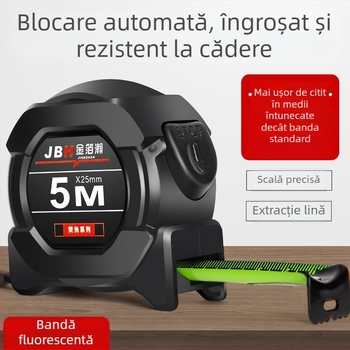 Bandă metrică din oțel fluorescente cu strat de cauciuc, marcaj laser de înaltă precizie, cutie negru-auriu, 5 m, instrument durabil pentru măsurarea înălțimii