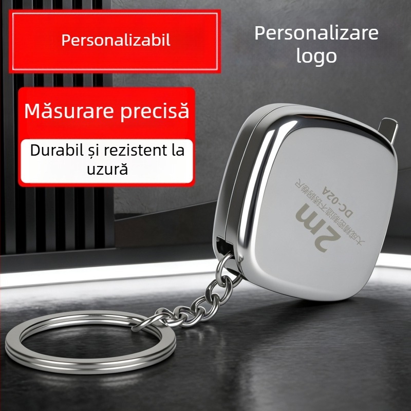 Bandă de măsurat din oțel inoxidabil, 2 m, rezistentă la apă și la coroziune, bandă de talie mini cu logo personalizabil și breloc