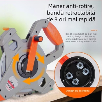 Ruletă de metal cu acoperire din nylon, impermeabilă, 50 m, riglă de inginerie pentru șantier, rezistentă la rugină și durabilă