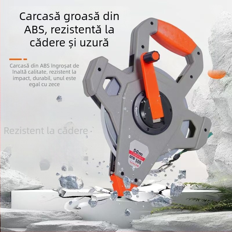 Ruletă de metal cu acoperire din nylon, impermeabilă, 50 m, riglă de inginerie pentru șantier, rezistentă la rugină și durabilă