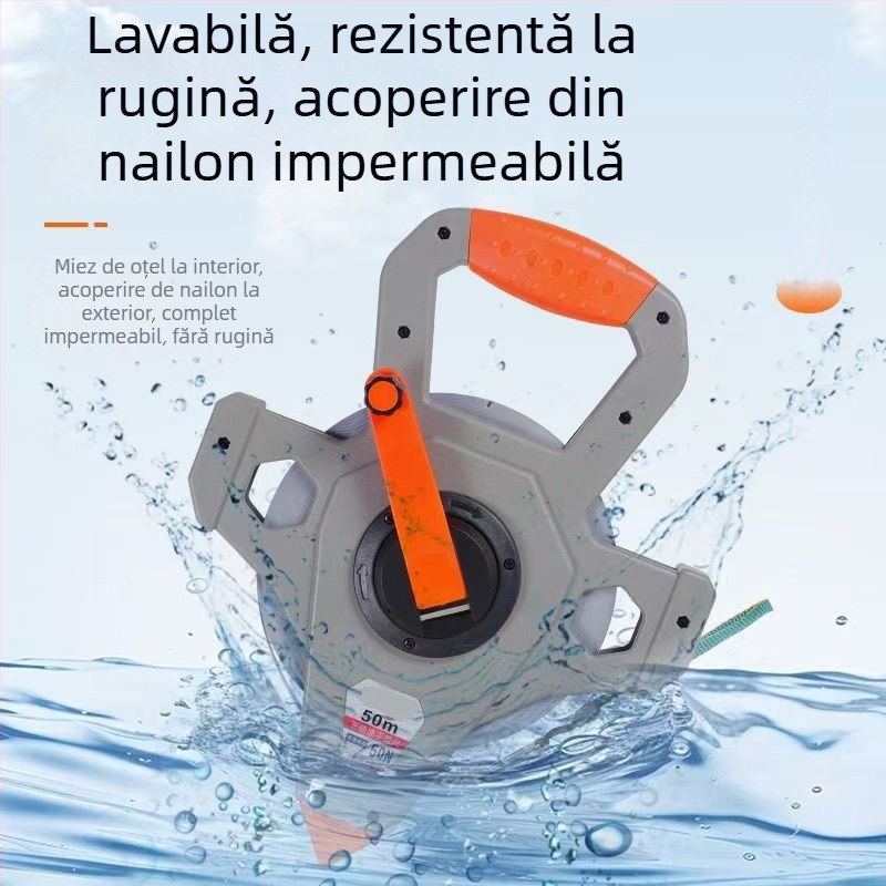 Ruletă de metal cu acoperire din nylon, impermeabilă, 50 m, riglă de inginerie pentru șantier, rezistentă la rugină și durabilă