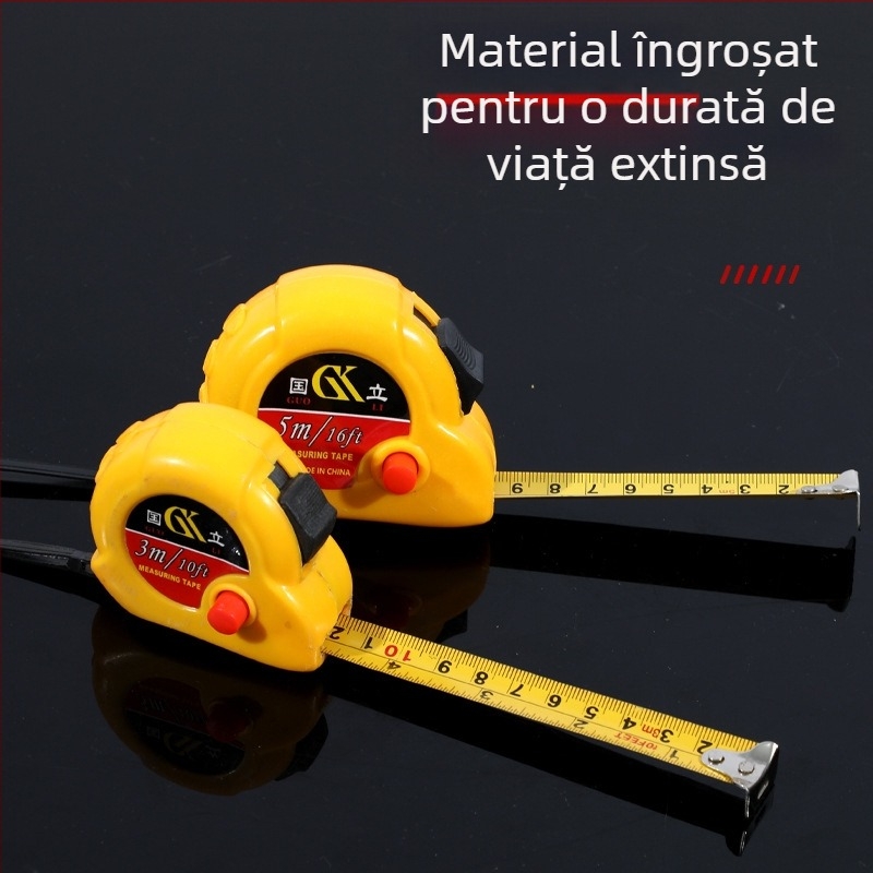 Bandă metrică din oțel 3m/5m, cu carcasa galbenă, rezistentă la uzură, pentru uz casnic și pe șantier