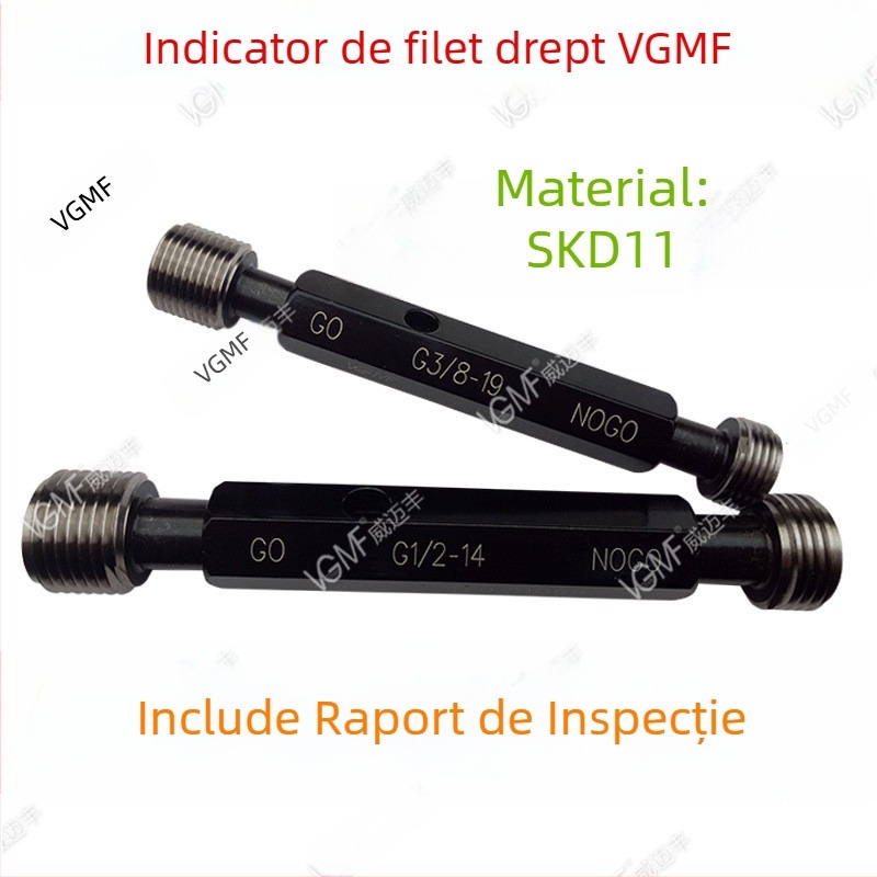 Set de calibri ISO 55° pentru fileturi G1/16, G1/8, 1/4, 3/8, G1/2 și 3/4 — calibri inelari, calibru de probă și Go/No-Go