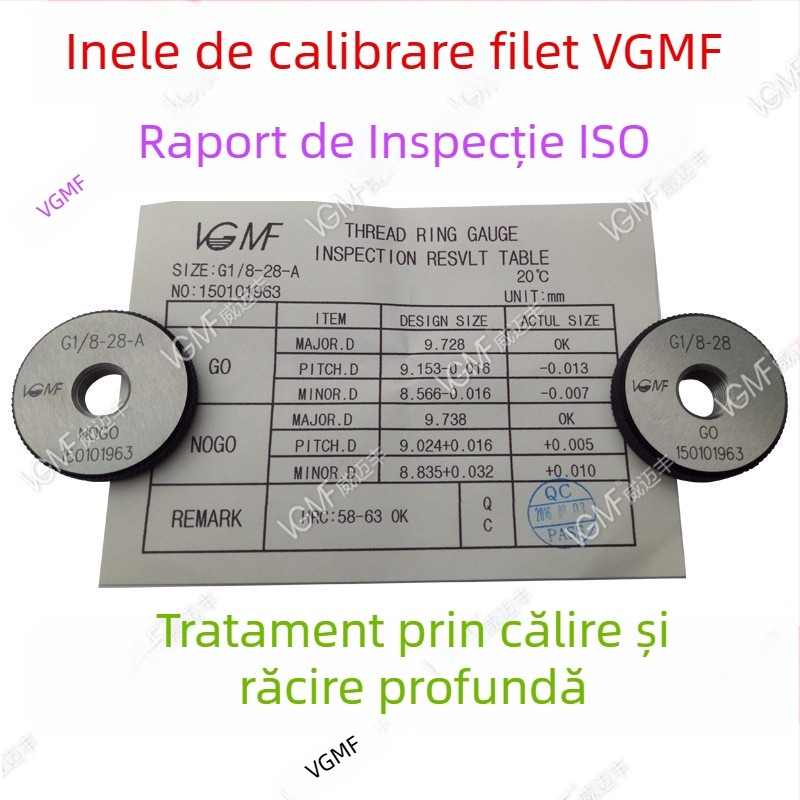 Set de calibri ISO 55° pentru fileturi G1/16, G1/8, 1/4, 3/8, G1/2 și 3/4 — calibri inelari, calibru de probă și Go/No-Go