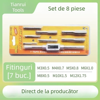 Set de 8 piese pentru filetare: taps și dies pentru prelucrare metalică