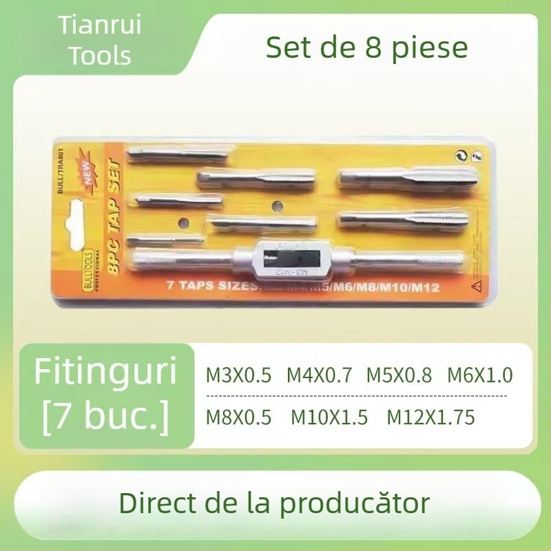 Set de 8 piese pentru filetare: taps și dies pentru prelucrare metalică