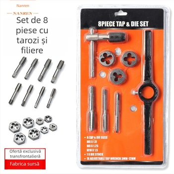 Set de 8 piese pentru filetare cu cheie de filet, unealtă manuală de filetare și set de burghie