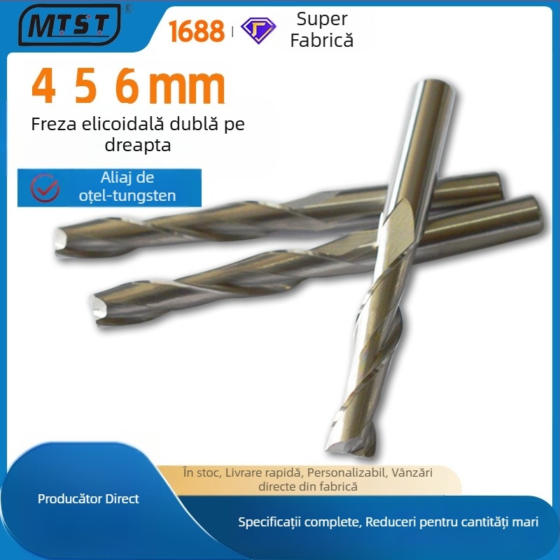 Freza spirală cu două muchii 4/5/6 mm pentru gravură în acril, unealtă CNC
