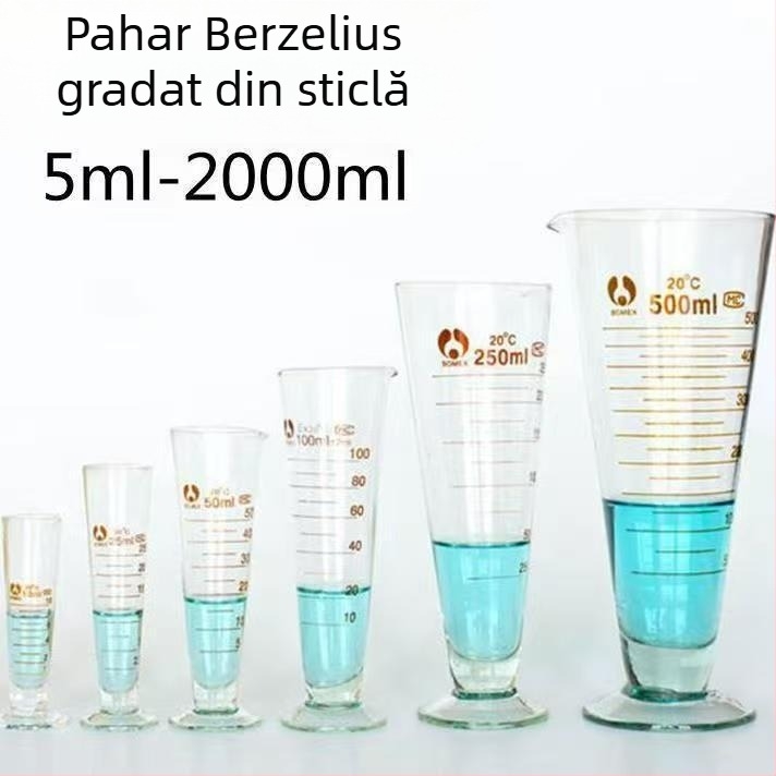 Cilindru măsurător din sticlă pentru experimente chimice, 10–1000 ml, capacitate mare, transparent, conic