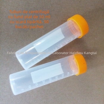 Tuburi centrifugă din plastic cu fund plat, capac filet, pachet de 50 buc.