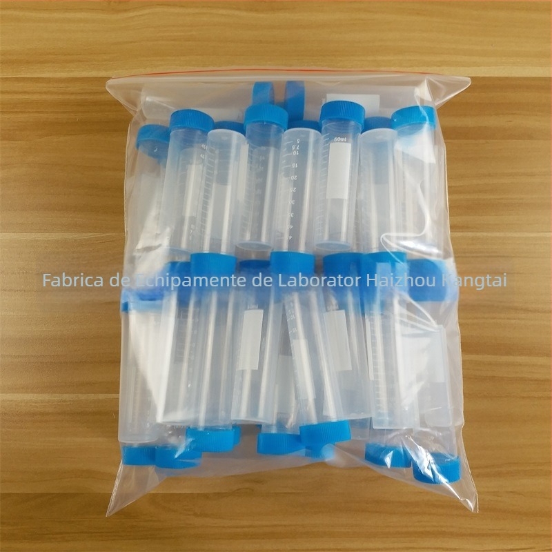 Tuburi centrifugă din plastic cu fund plat, capac filet, pachet de 50 buc.