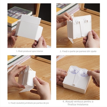 Funi cutie de depozitare colorată, pliabilă, cu ventuză, tablă de sticlă și suport magnetic pentru pixuri, pentru birou și casă