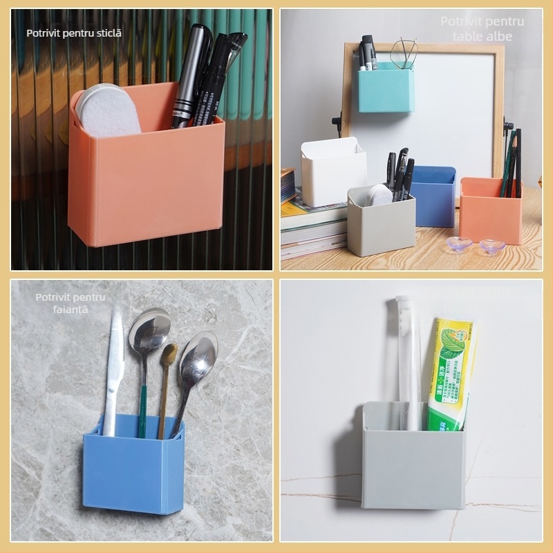 Funi cutie de depozitare colorată, pliabilă, cu ventuză, tablă de sticlă și suport magnetic pentru pixuri, pentru birou și casă