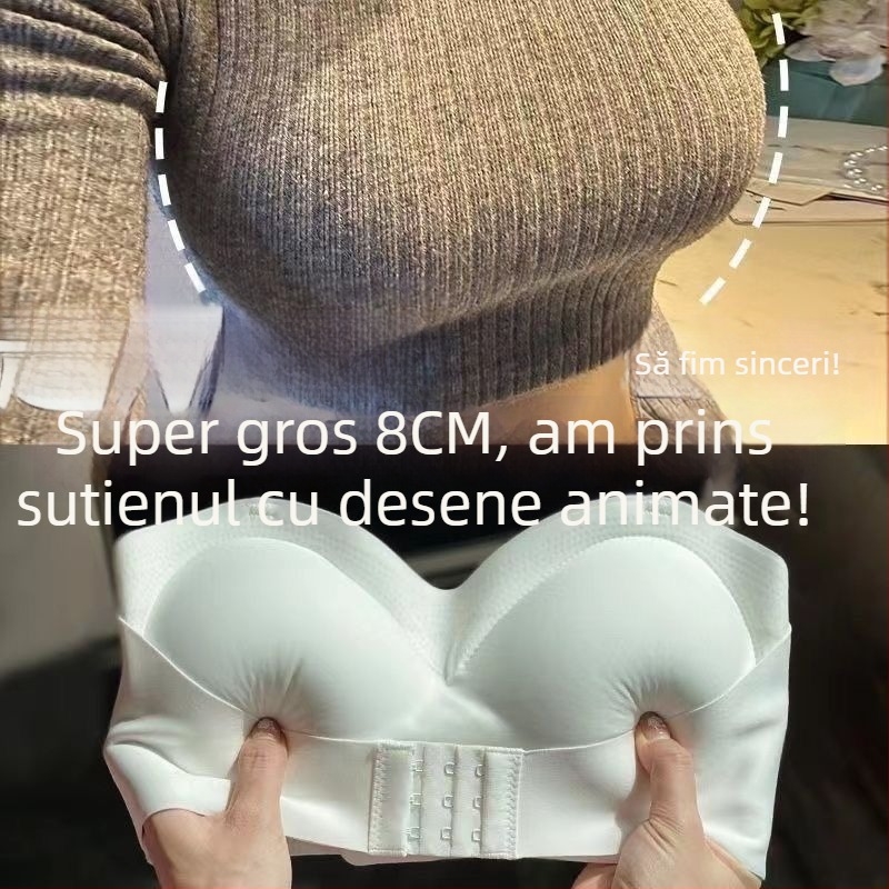 Sutien fără bretele, cupe rotunde pentru sâni mici, 8 cm laturi late, fără cusături, push-up, anti-alunecare