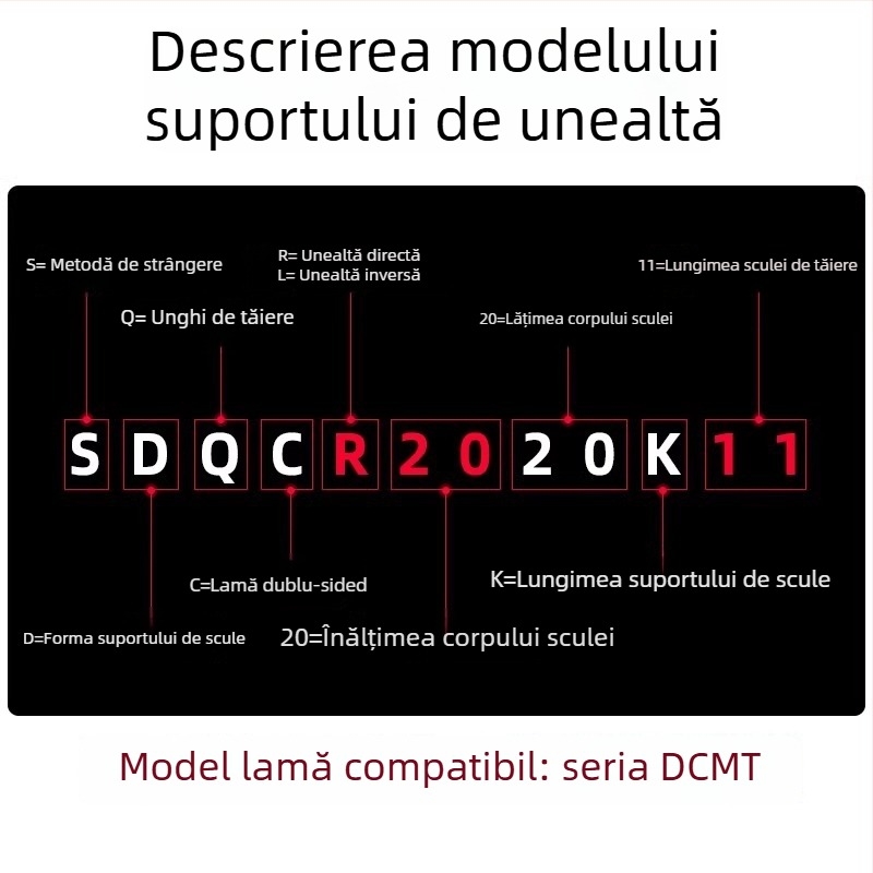 Unealtă CNC pentru strung: bară de tăiere externă, vârf diamantat 107,5° SDQCR2020/2525k11
