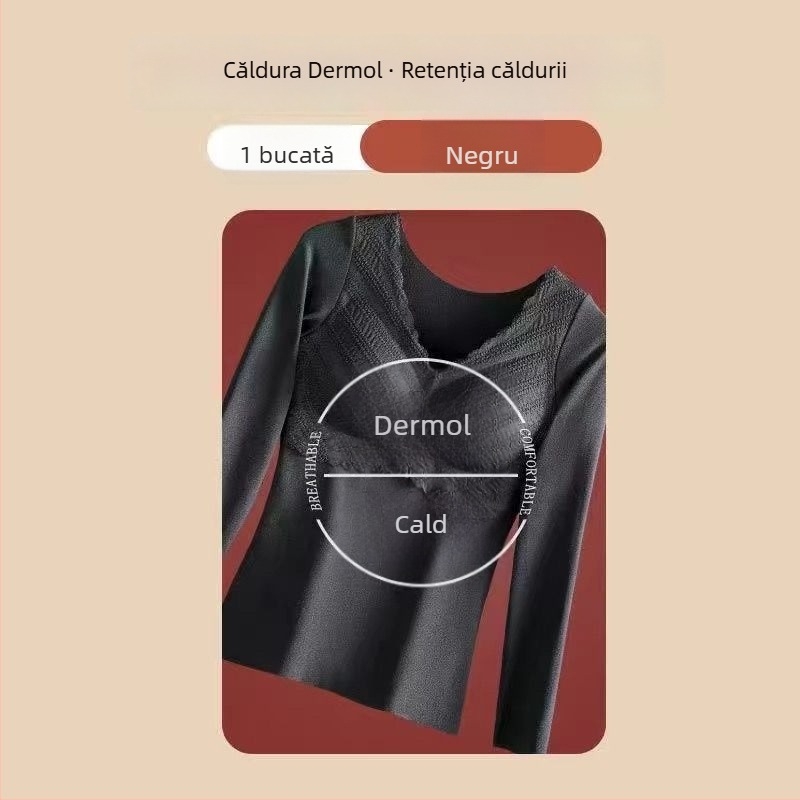 Top termic pentru femei, cu pernă pentru bust, anti-static, rezistent la uzură, cald pentru vreme rece, mâneci lungi, mărime mare