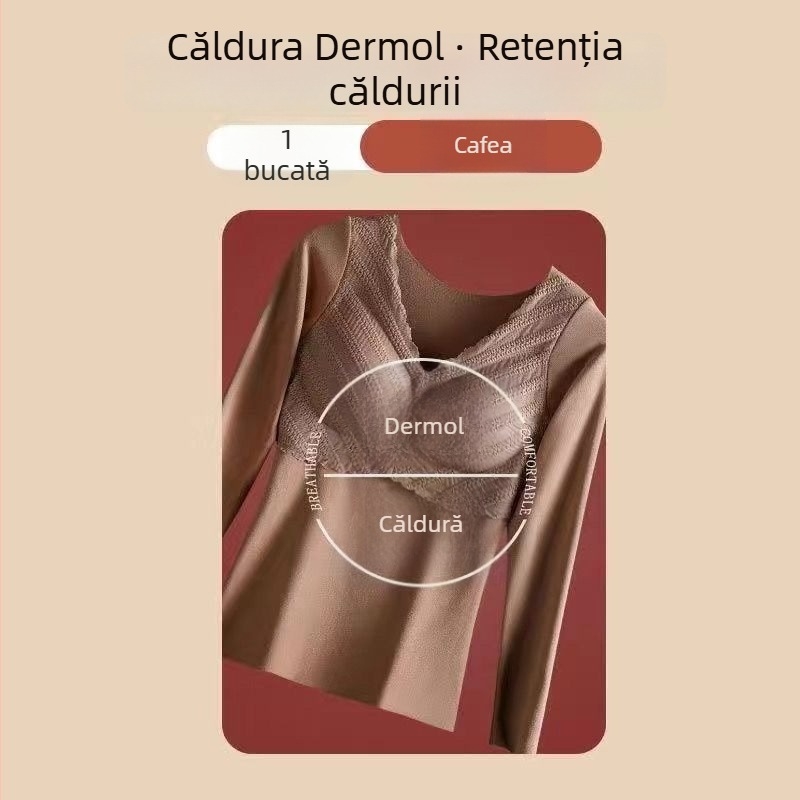Top termic pentru femei, cu pernă pentru bust, anti-static, rezistent la uzură, cald pentru vreme rece, mâneci lungi, mărime mare