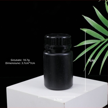 Recipient plastic rotund negru de 60 g, cu capac antifurt pentru dozarea reagentilor chimici, recipient plastic pentru pulberi